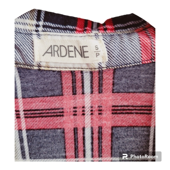 ARDENE Navy /Red Plaid Long Sleeve Blouse - Picture 5 of 6